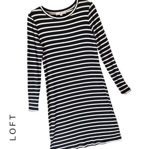 LOFT | NWOT BLACK WHITE PINK STRIPED MIDI DRESS LONG SLEEVED | SIZE: 6